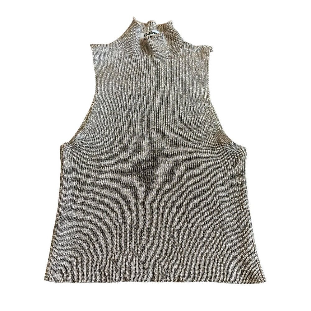 Red Berry Sleeveless Mock Neck tank Top Stretch Metallic Textured Size Small